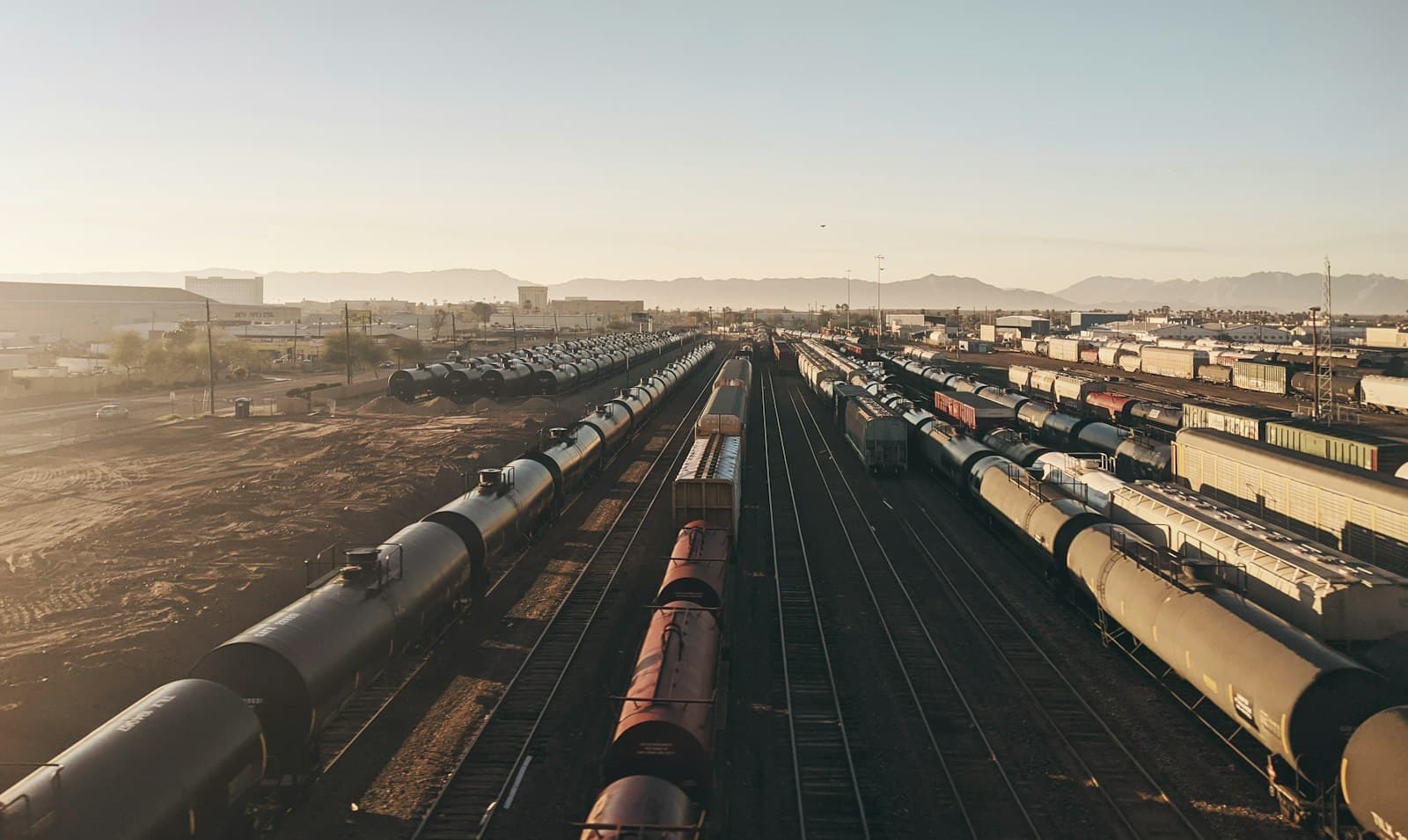 Freight wagons on the tracks of a rail yard